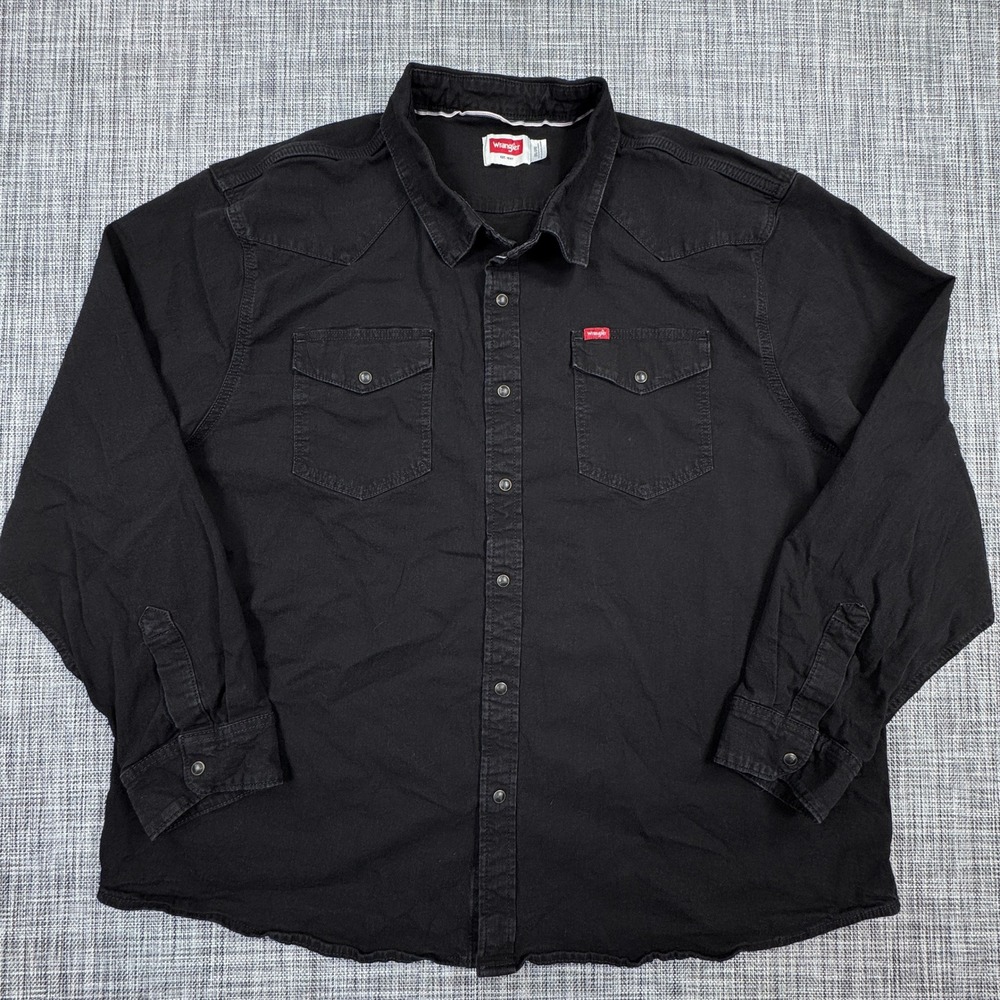 Wrangler Mens 3XL Black Western Snap Denim Shirt Long Sleeve Cotton Stretch
